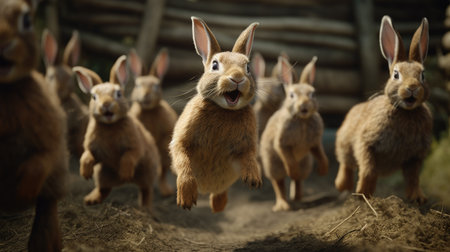 Rabbit on the farm. Rabbit in the farm. Animal in the nature.の素材