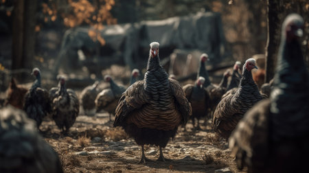 Group of turkeys on the farm. Selective focus. Toned.の素材