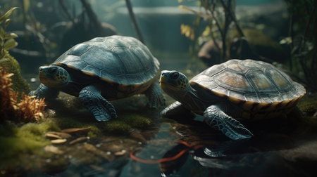 Turtles in the aquarium. The turtles are among the most beautiful turtles.の素材
