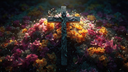 Easter Day illustration with a design commonly used for Easter, crossの素材