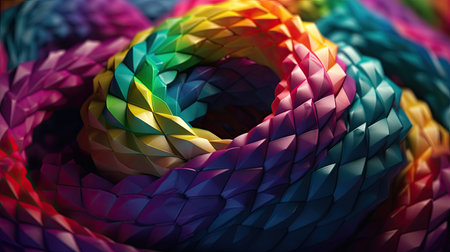 Colorful origami wicker background. 3d rendering, 3d illustration.の素材