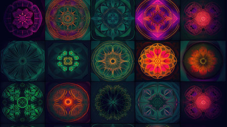Abstract kaleidoscope background. Beautiful multicolor kaleidoscope texture. Unique kaleidoscope design.の素材