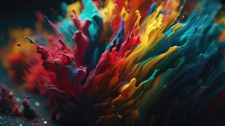 Colorful paint splashes isolated on black background. 3d renderingの素材