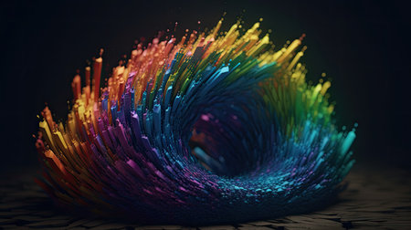 3d rendering of abstract technology background with glowing particles in dark spaceの素材