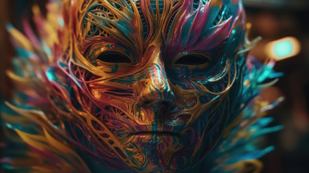 Close-up of a colorful mask in the form of a manの素材