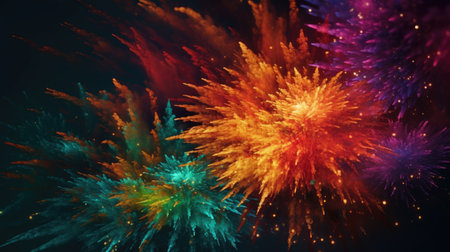 Colorful fireworks on black background. 3D illustration. 3D CG. High resolution.の素材