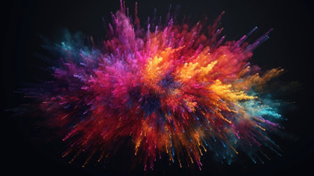 Explosion of colored powder on black background. 3D rendering illustrationの素材