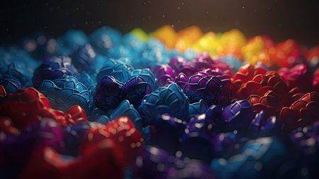 Abstract 3d rendering of chaotic colorful shapes. Futuristic background with chaotic particles.の素材