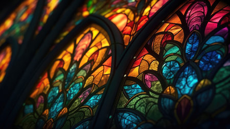 Colorful stained glass window, close-up of stained glass windowの素材