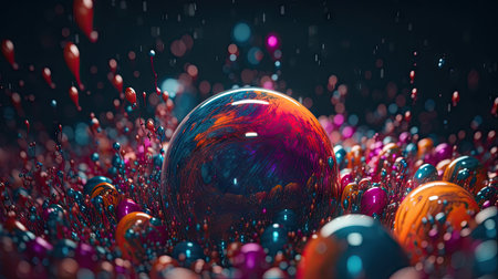 Abstract 3d rendering of chaotic colorful shapes. Futuristic background with dynamic particles.の素材