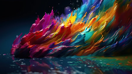 Colorful paint splashes on black background. 3d render illustrationの素材