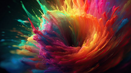 Colorful paint splashes on black background. 3D Renderingの素材
