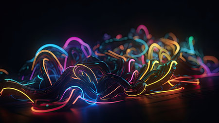 3d rendering of colorful lights on black background with copy space.の素材