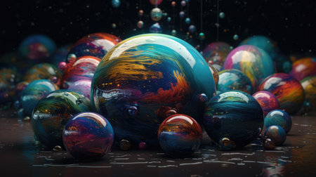 3D render of a group of colorful christmas baublesの素材