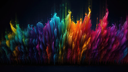 Colorful abstract paint explosion on black background. 3D Renderingの素材