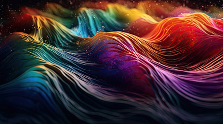 3d rendering of abstract colorful background with blurred waves and bokeh lightsの素材