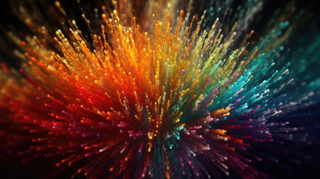 abstract colorful background with technology fiber optics glowing lines and bokehの素材