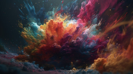 3d illustration of abstract colorful background. Cloud of smoke in space.の素材