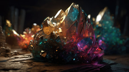 Close-up of precious stones on black background. 3d renderingの素材