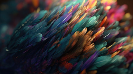 Colorful feathers background. Close up of colorful feathers. Colorful feathers background.の素材