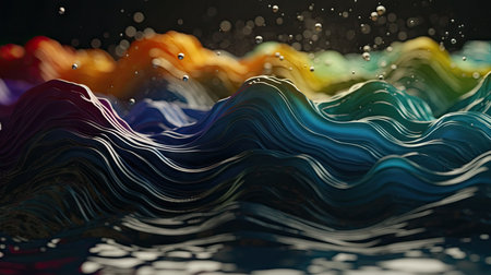 3d render, abstract colorful background, liquid waves, water surfaceの素材