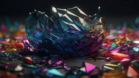 Broken glass on a black background. 3d rendering, 3d illustration.の素材