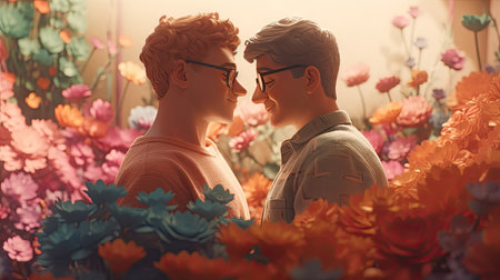 Illustration of a gay couple having fun, gayの素材