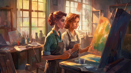 Illustration of a lesbian couple having fun, lesbianの素材