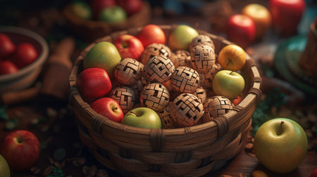 Illustration of various 3D apples with various designs, 3d realisticの素材