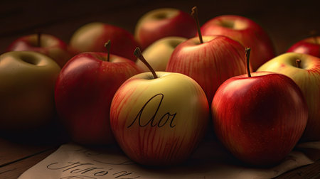 Illustration of various 3D apples with various designs, 3d realisticの素材