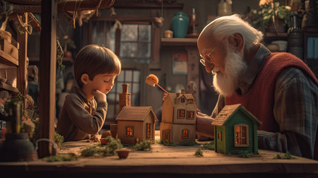 Father's Day illustration playing with his grandson, 3D Style, 3d realisitcの素材