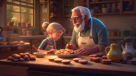 Father's Day illustration playing with his grandson, 3D Style, 3d realisitcの素材