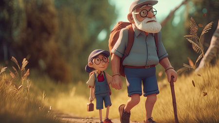 Father's Day illustration playing with his grandson, 3D Style, 3d realisitcの素材