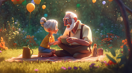 Father's Day illustration playing with his grandson, 3D Style, 3d realisitcの素材