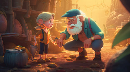 Father's Day illustration playing with his grandson, 3D Style, 3d realisitcの素材