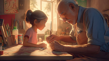 Father's Day illustration playing with his grandson, 3D Style, 3d realisitcの素材