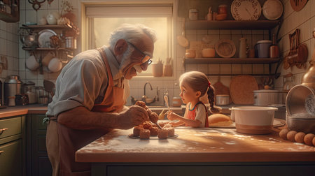 Father's Day illustration playing with his grandson, 3D Style, 3d realisitcの素材