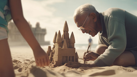 Father's Day illustration playing with his grandson, 3D Style, 3d realisitcの素材