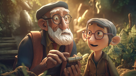 Father's Day illustration playing with his grandson, 3D Style, 3d realisitcの素材