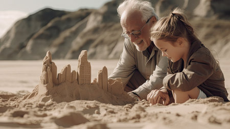 Father's Day illustration playing with his grandson, 3D Style, 3d realisitcの素材