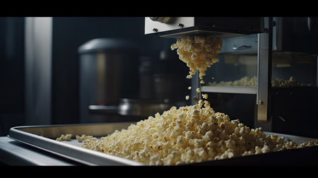Popcorn falling from the 3D printer. Cinema production concept.の素材