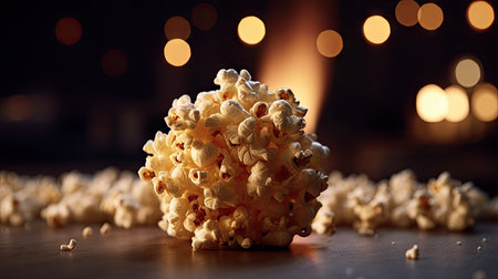Popcorn on the table with bokeh lights in the backgroundの素材