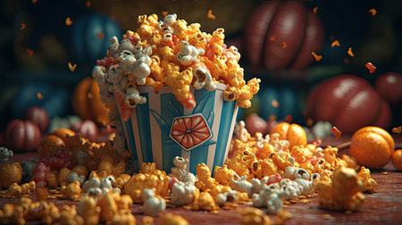 Illustrations of various pop corn images that are unique and look crispy and delicious, 3d realisticの素材