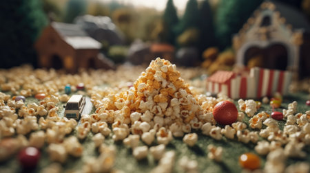 Illustrations of various pop corn images that are unique and look crispy and delicious, 3d realisticの素材