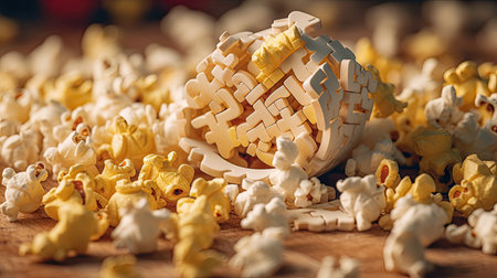 Illustrations of various pop corn images that are unique and look crispy and delicious, 3d realisticの素材