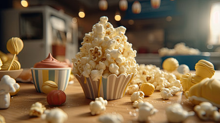 Illustrations of various pop corn images that are unique and look crispy and delicious, 3d realisticの素材