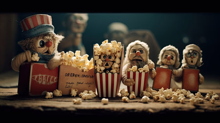 Illustrations of various pop corn images that are unique and look crispy and delicious, 3d realisticの素材