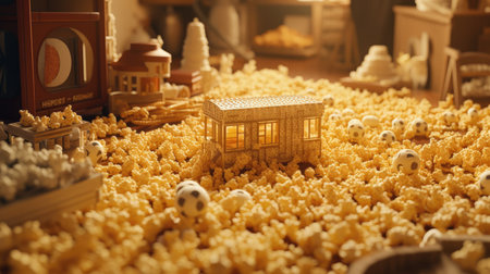 Illustrations of various pop corn images that are unique and look crispy and delicious, 3d realisticの素材