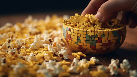 Illustrations of various pop corn images that are unique and look crispy and delicious, 3d realisticの素材