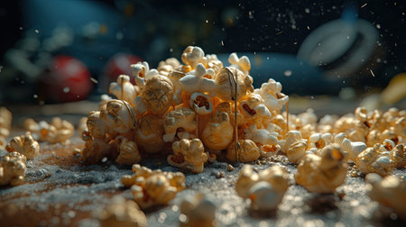 Illustrations of various pop corn images that are unique and look crispy and delicious, 3d realisticの素材